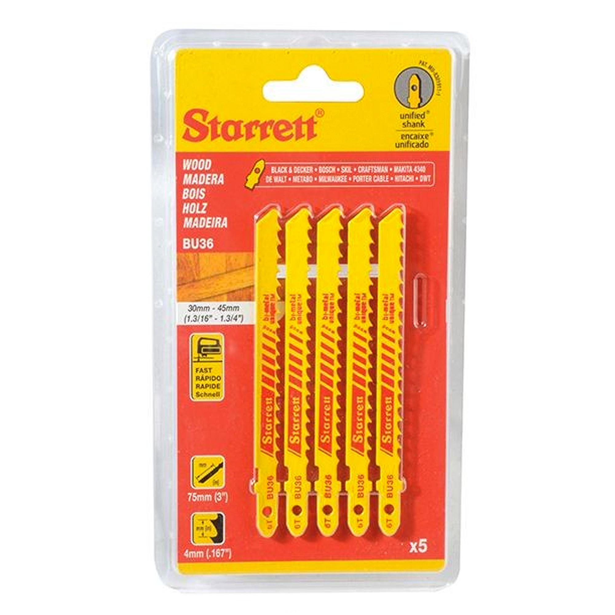 Starret-Hojas sierra calar madera BU36T 75mm - 5 Piezas