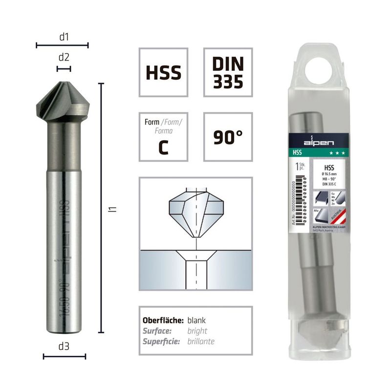Broca-Avellanador-Conico-HSS-DIN-335-Alpen